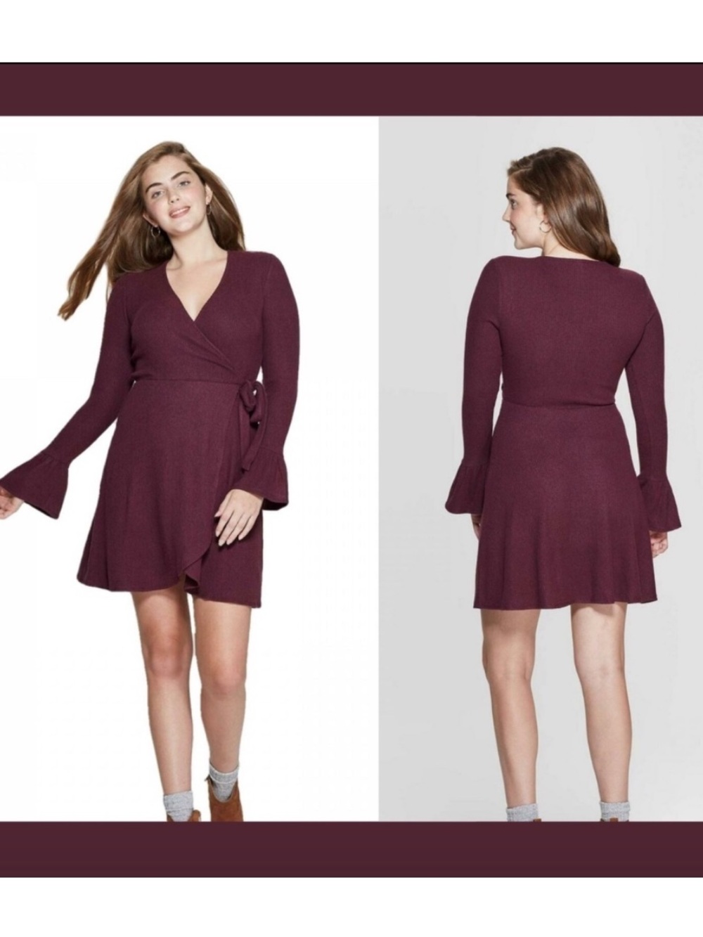 NWT Alya plum long-sleeve faux wrap mini dress from Francesca's classic V-neck M